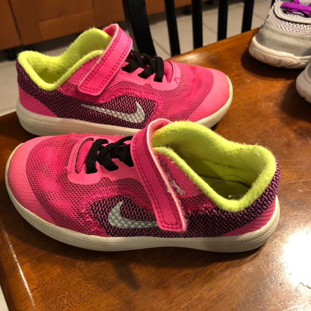 Nike pink and lime green toddler 9C